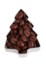 Beans of coffee in the form of Fir Tree close up