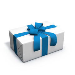 white present with blue ribbon