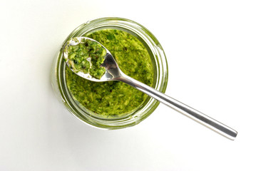 home made fresh pesto with olive oil