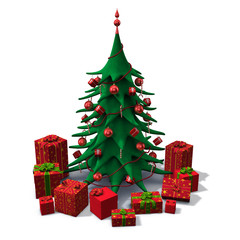 christmas tree decorated red with red presents