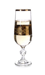 Glass of Champagne with droplets and bubbles