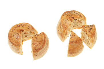 Two cut pork pies