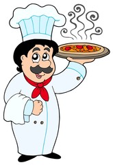 Cartoon chef holding pizza