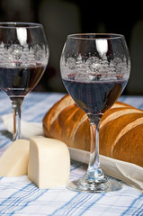 French bread wine glasses and cheese wedge for Christmas