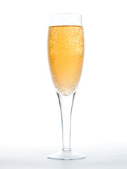 Closeup of the bubbles in a glass of champagne