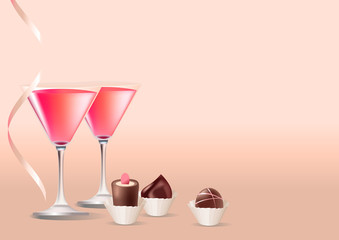 Two realistic vector glasses of wine and sweets