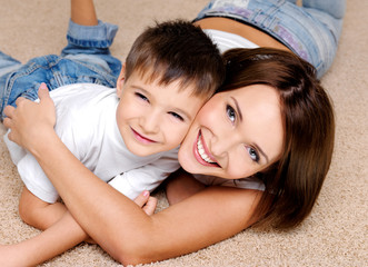 joyful  laughing  mother and her  little boy