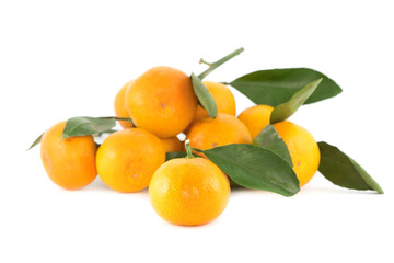 Pile of fresh tangerines isolated white background