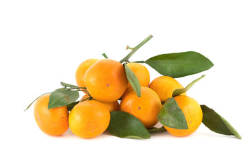 Pile of fresh tangerines isolated white background