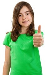 Girl showing OK sign isolated on white background