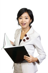 Business Woman Shock Looking at the Book