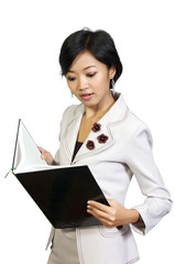 Business Woman Shock Looking at the Book