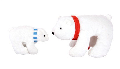 Two white toys polar bears - mother and son, isolated