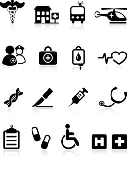 medical hospital black and white internet icon collection