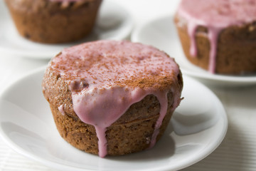 Muffins with pink icing