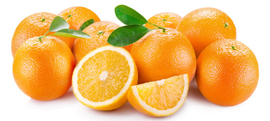 Oranges with segments on a white background