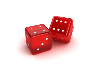Red dices on white background with soft shadow