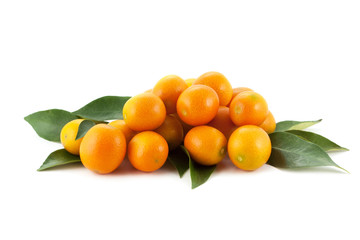 Pile of fresh tangerines isolated white background