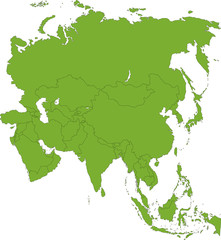 Green Asia map with country borders