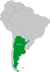 Location of Argentina on the South America continent