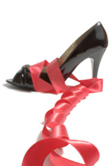 red ribbon and black shoes
