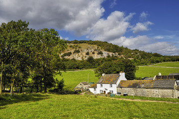 Country farmhouse and field