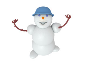 Snowman looking up on the white background