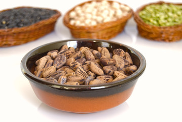 Lentil,bean   and pea in the plate isolated