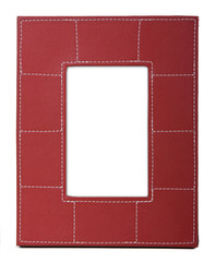 stylish red leather photo frame over white background