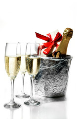 Champagne flutes and ice bucket