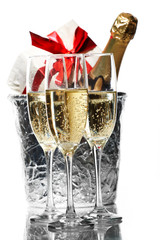 Champagne flutes and ice bucket