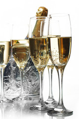 Champagne flutes and ice bucket
