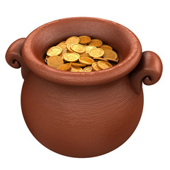 Pot with golden coins. St. Patrick`s Day symbol