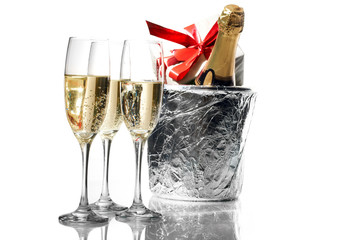 Champagne flutes and ice bucket