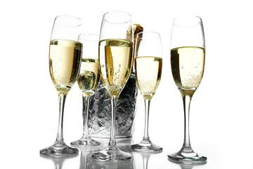 Champagne flutes and ice bucket