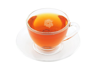 Glass cup of tea isolated on white