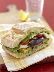 grilled vegetables sandwich with basil and parmesan cheese
