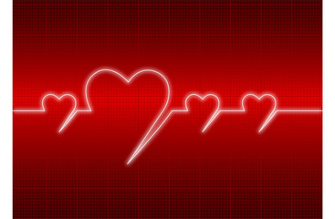 heart cardiogram with heart on red background