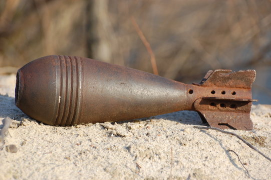 Old rusted World War II mortar shell