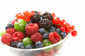 Fruit mix in the glass container