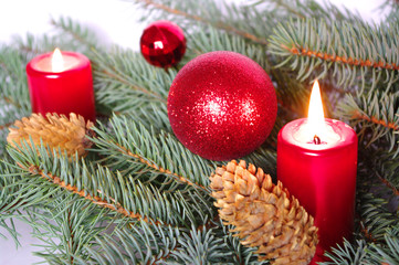 candle and christmas balls