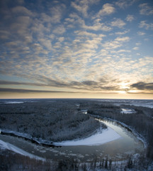 winter river of freezing evening