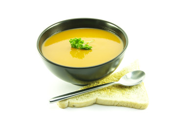 Tomato Soup in a Black Bowl