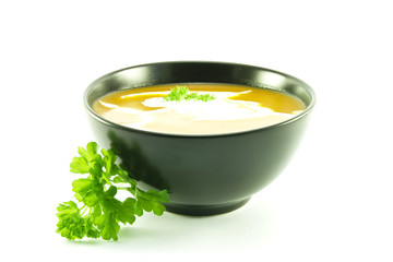 Tomato Soup in a Black Bowl