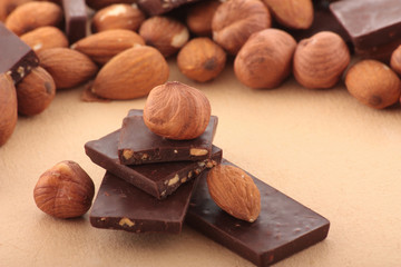 almond nuts and pieses of milk chocolate