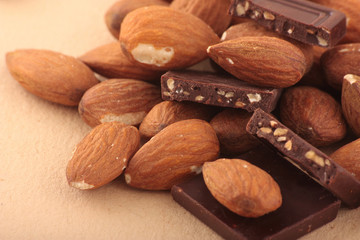 almond nuts and pieses of milk chocolate