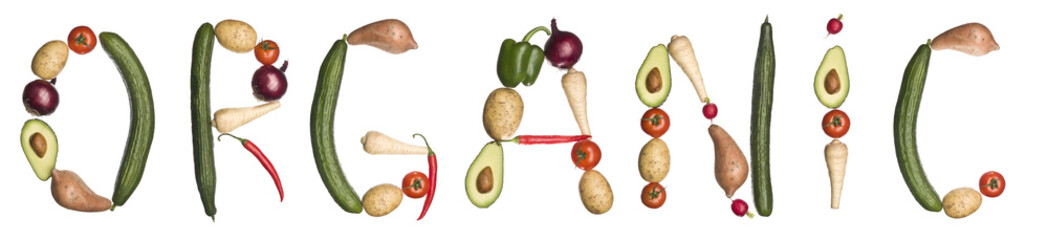 The word 'Organic' made out of vegetables