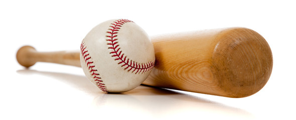 Fototapeta Baseball and wooden bat on white obraz