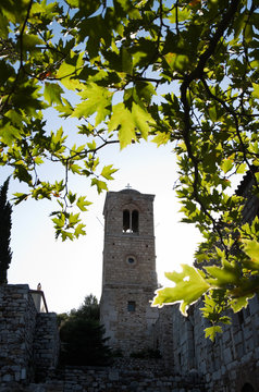 belltower and leaves