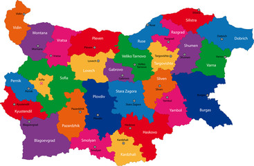 Fototapeta premium Map of administrative divisions of Bulgaria